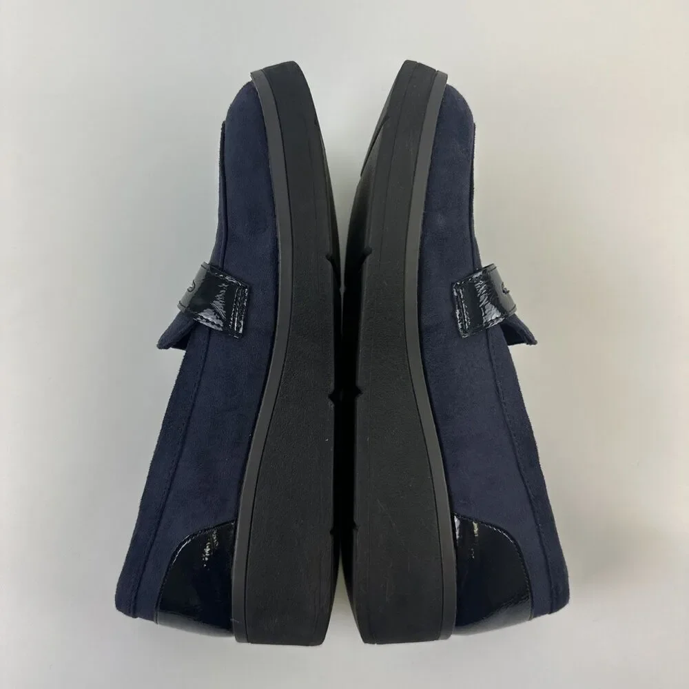 Bzees Fast‎ Track Platform Loafer Navy Blue Faux Suede Wedge Slip On Womens 10